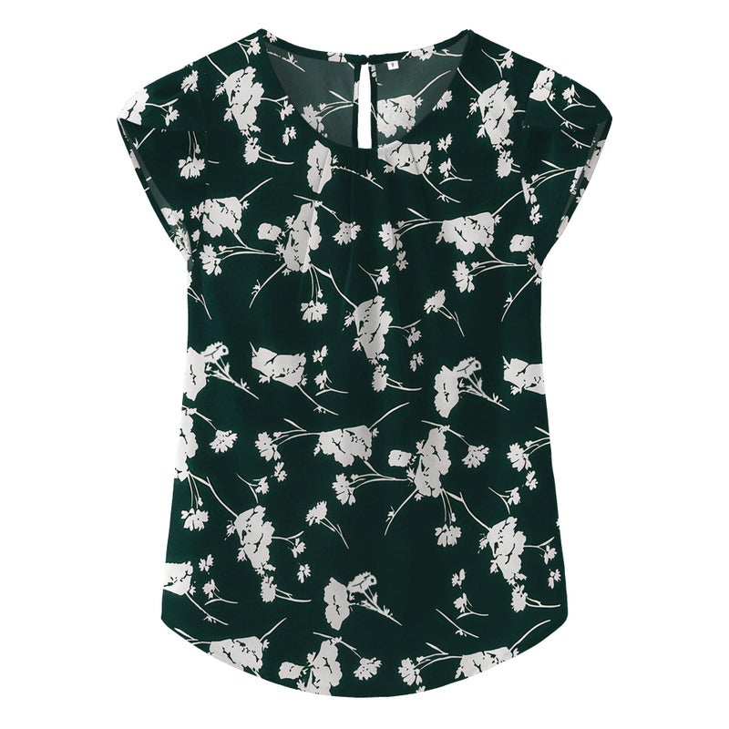 TASAMO Women's Loose Casual Short Sleeve Chiffon Top T-Shirt Blouse (X-Large, FP Dark Green 01) - Image 1